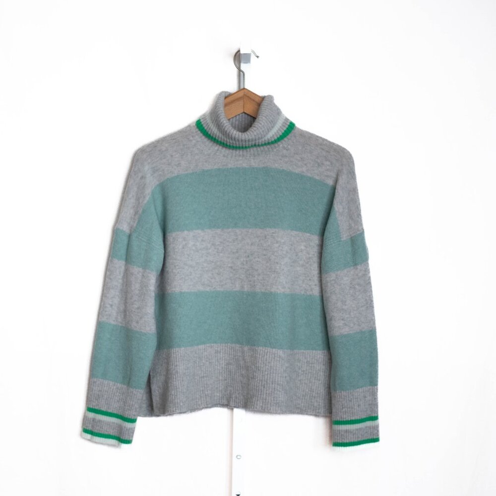 J.Crew Boxy‎ Turtleneck Sweater Wool Alpaca Blend Mint Green Gray M 💚